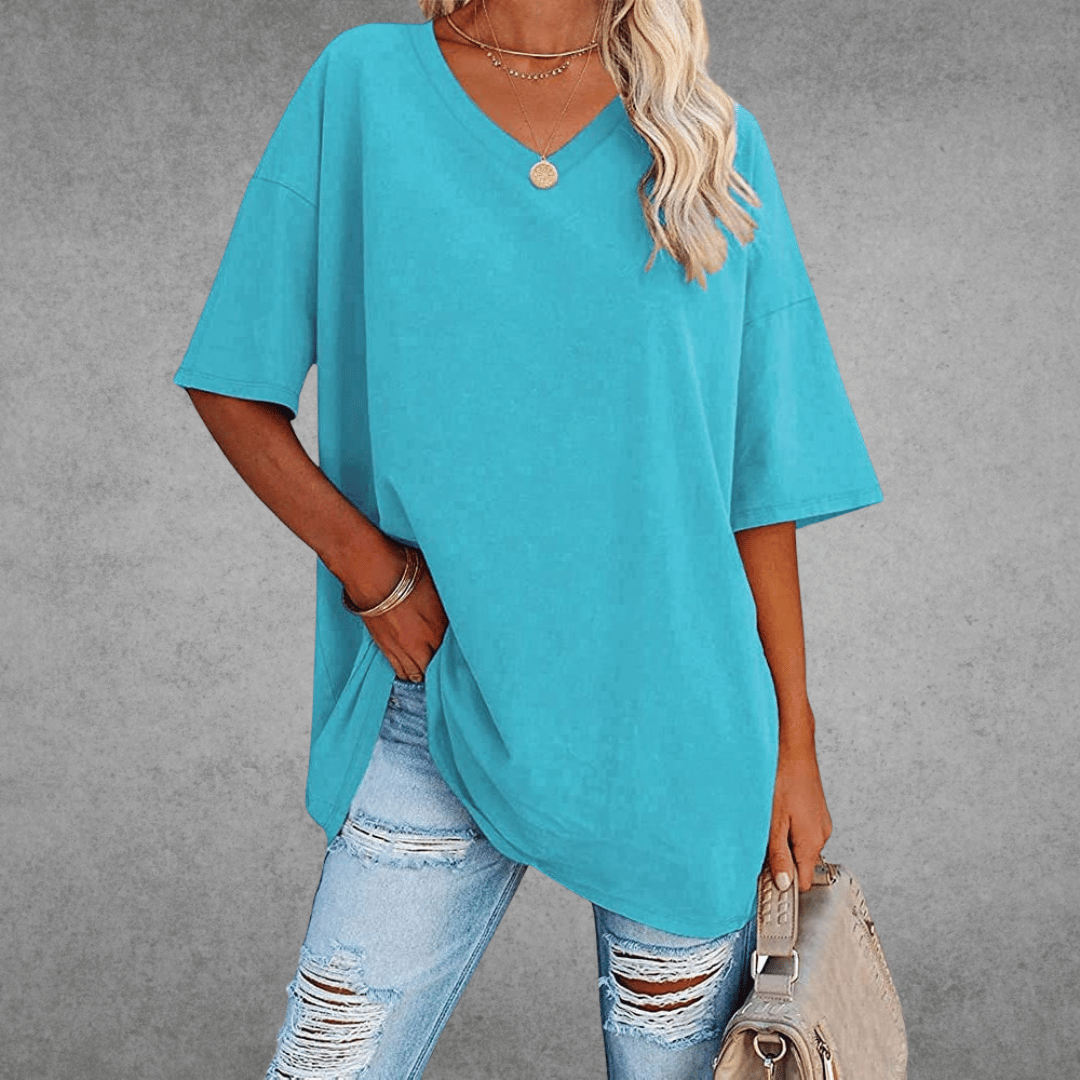 Oversized V-Neck T-Shirt for women - Short Sleeve Loose Fit - Tunic Length Casual - Image 3