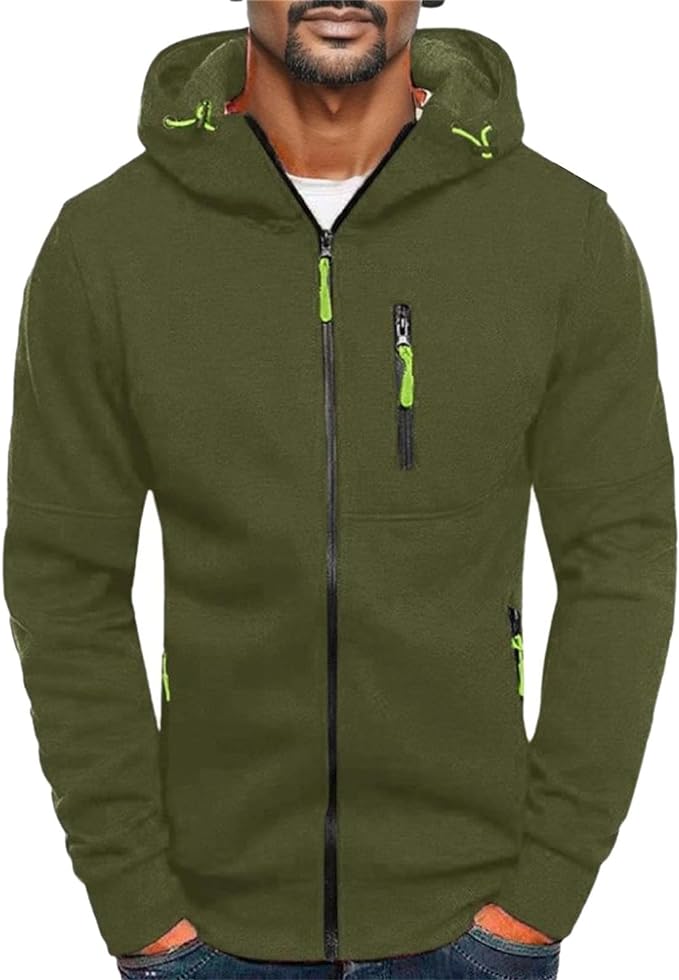 Hooded Full Zip Jacket for Men - Zip Pockets - Image 7