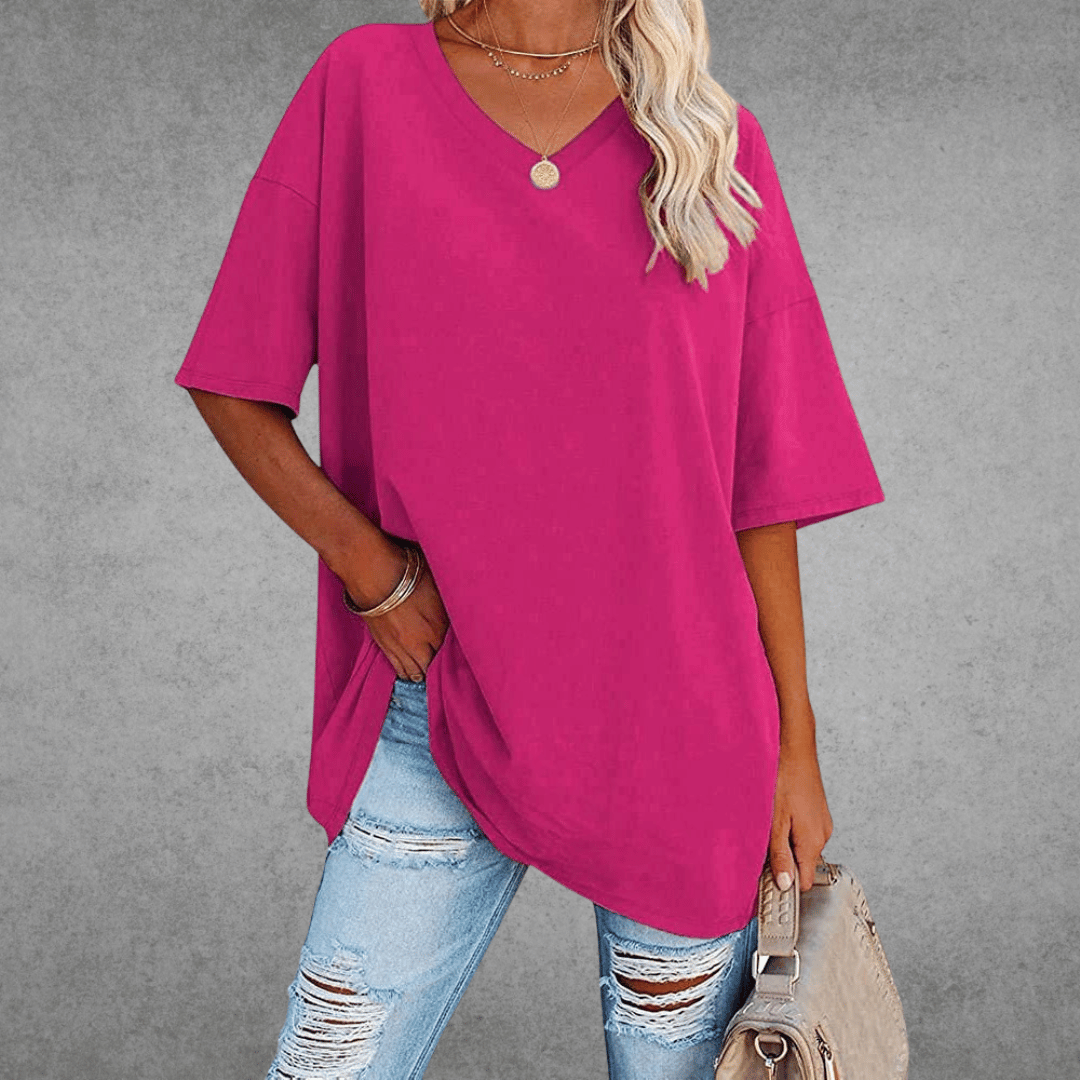 Oversized V-Neck T-Shirt for women - Short Sleeve Loose Fit - Tunic Length Casual - Image 4