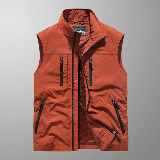 Zip Up Vest for Men - Sleeveless Jacket Stand Collar - Multi-Pocket Lightweight - Image 1