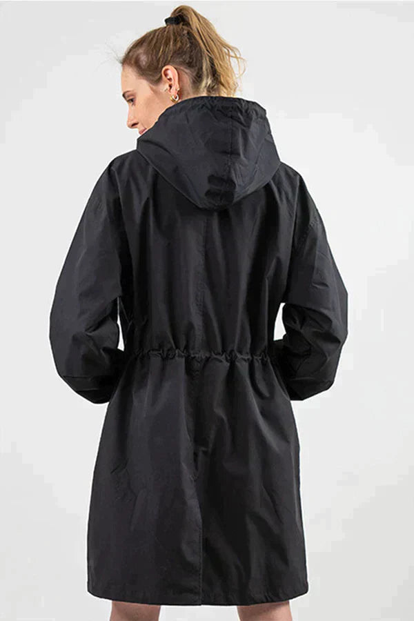 Hooded Mid-Length Coat for Women - Drawstring Waist - Image 1