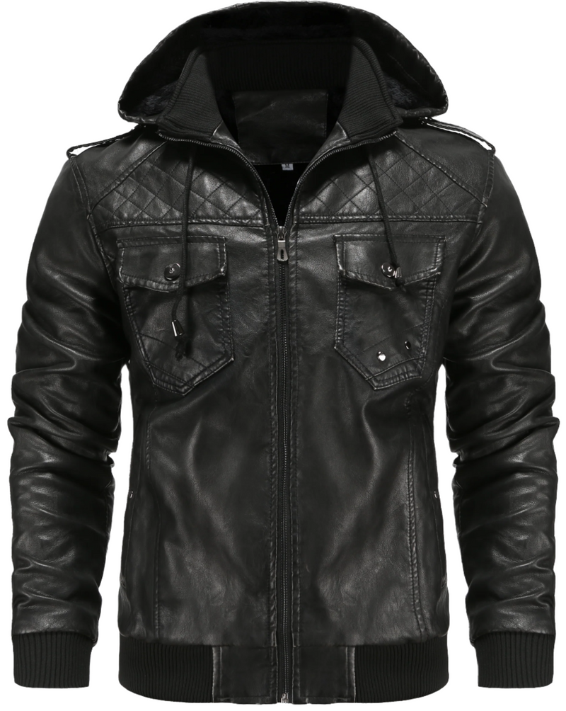 Hooded Bomber Jacket for Men - Quilted Shoulder - Image 1