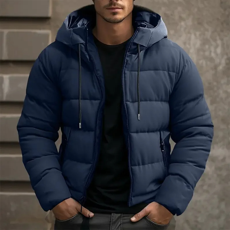 Hooded Puffer Jacket for Men - Zip Front - Image 6