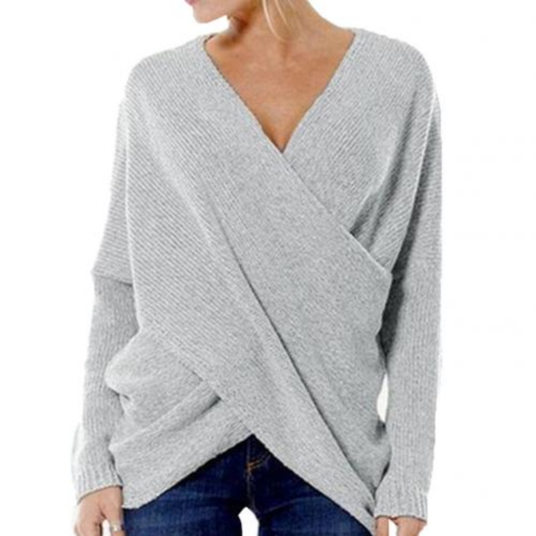 V-Neck Wrap Front Sweater for Women - Long Sleeve - Image 6