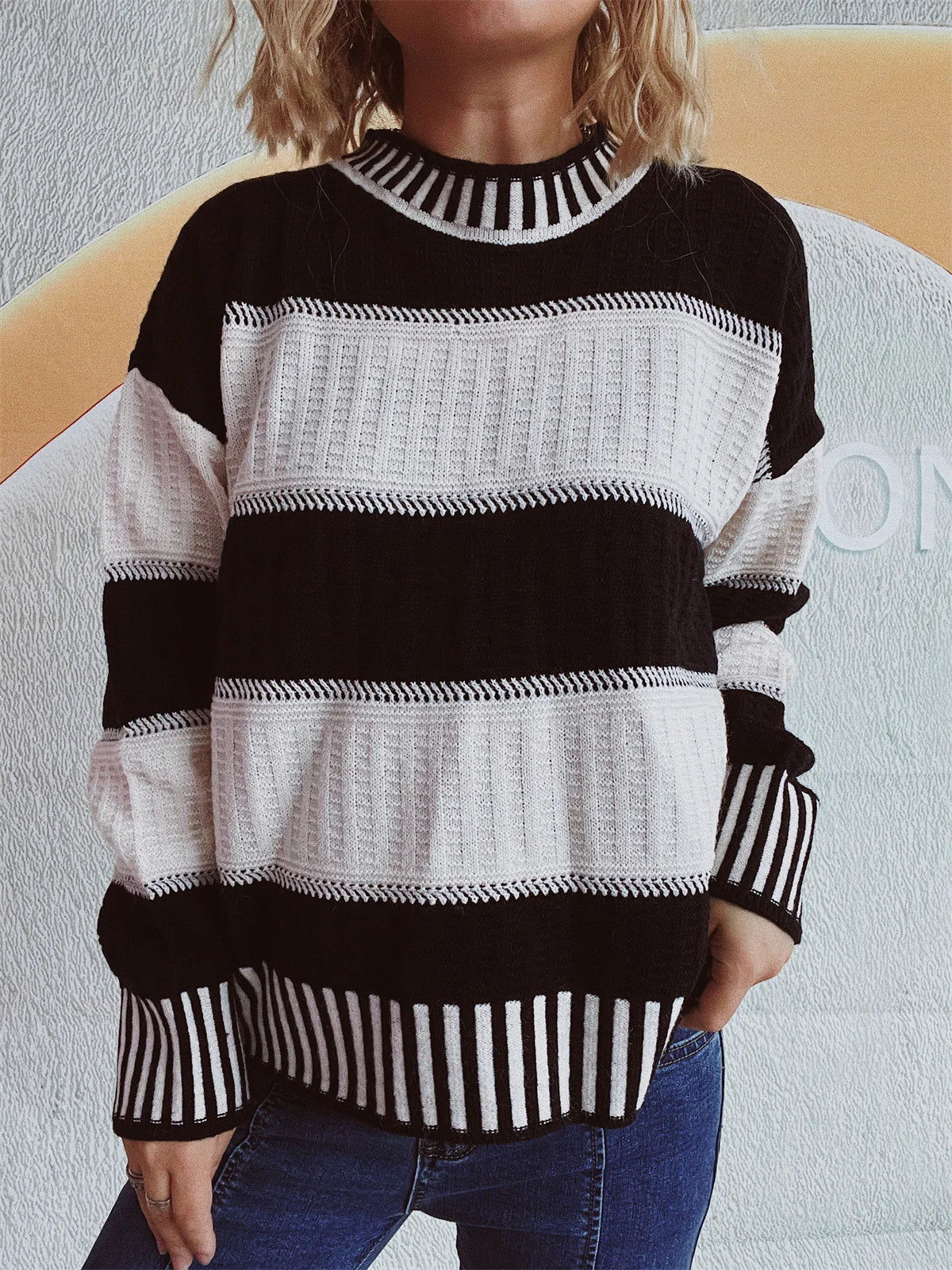 Striped Crewneck Sweater for Women - Relaxed - Image 3