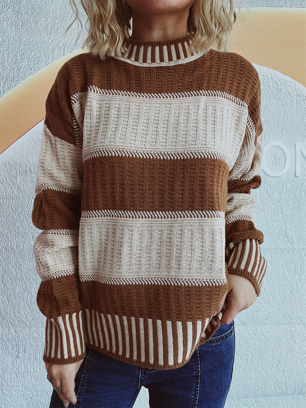 Striped Crewneck Sweater for Women - Relaxed - Image 2