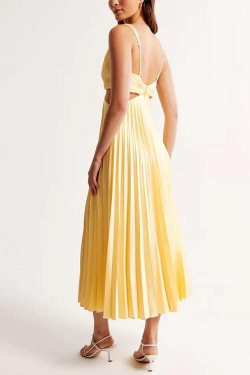 Pleated Cutout Midi Dress for Women - V-Neck Sleeveless - Image 1