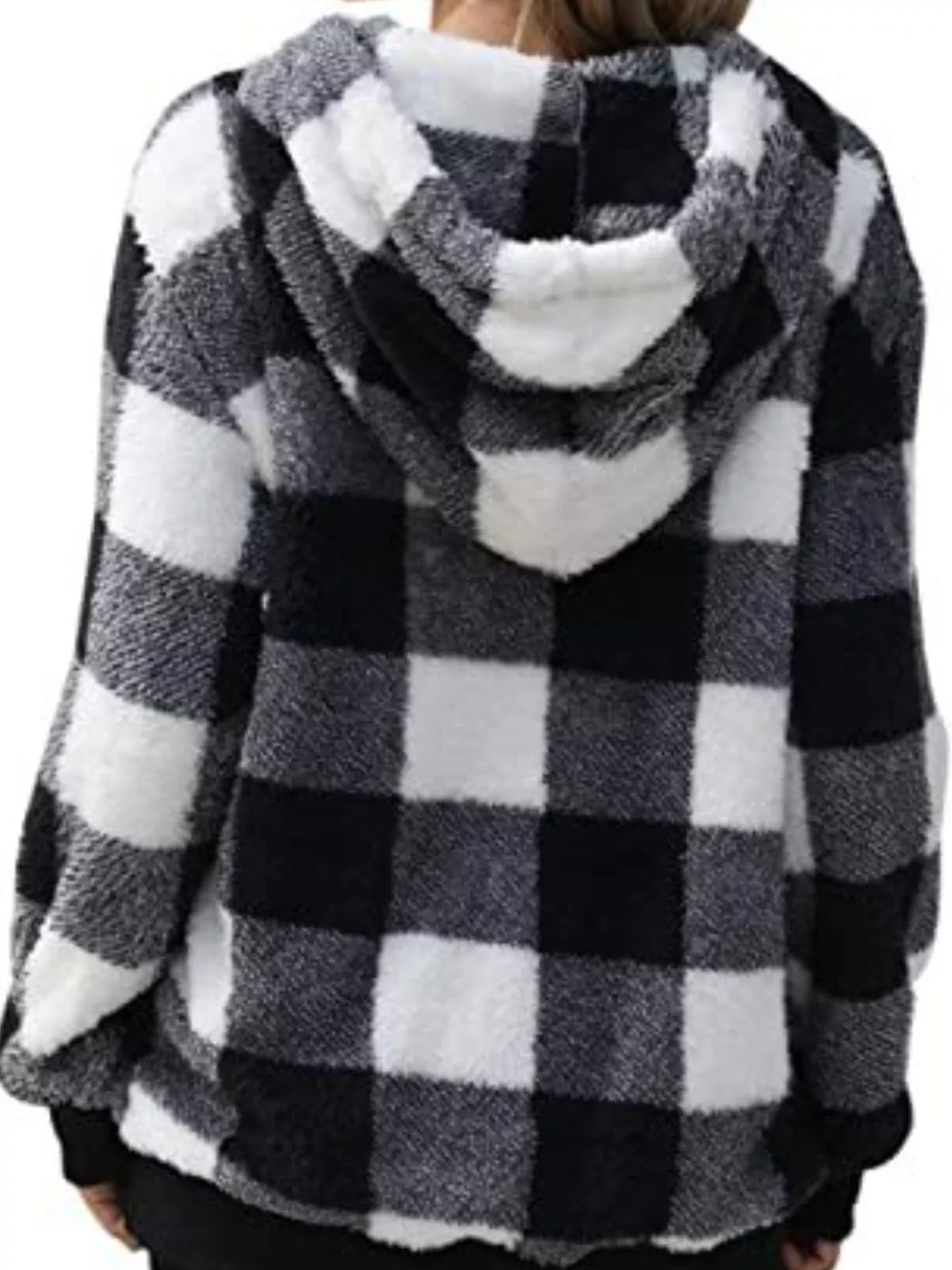 Plaid Hooded Pullover for Women - Half-Zip - Image 9