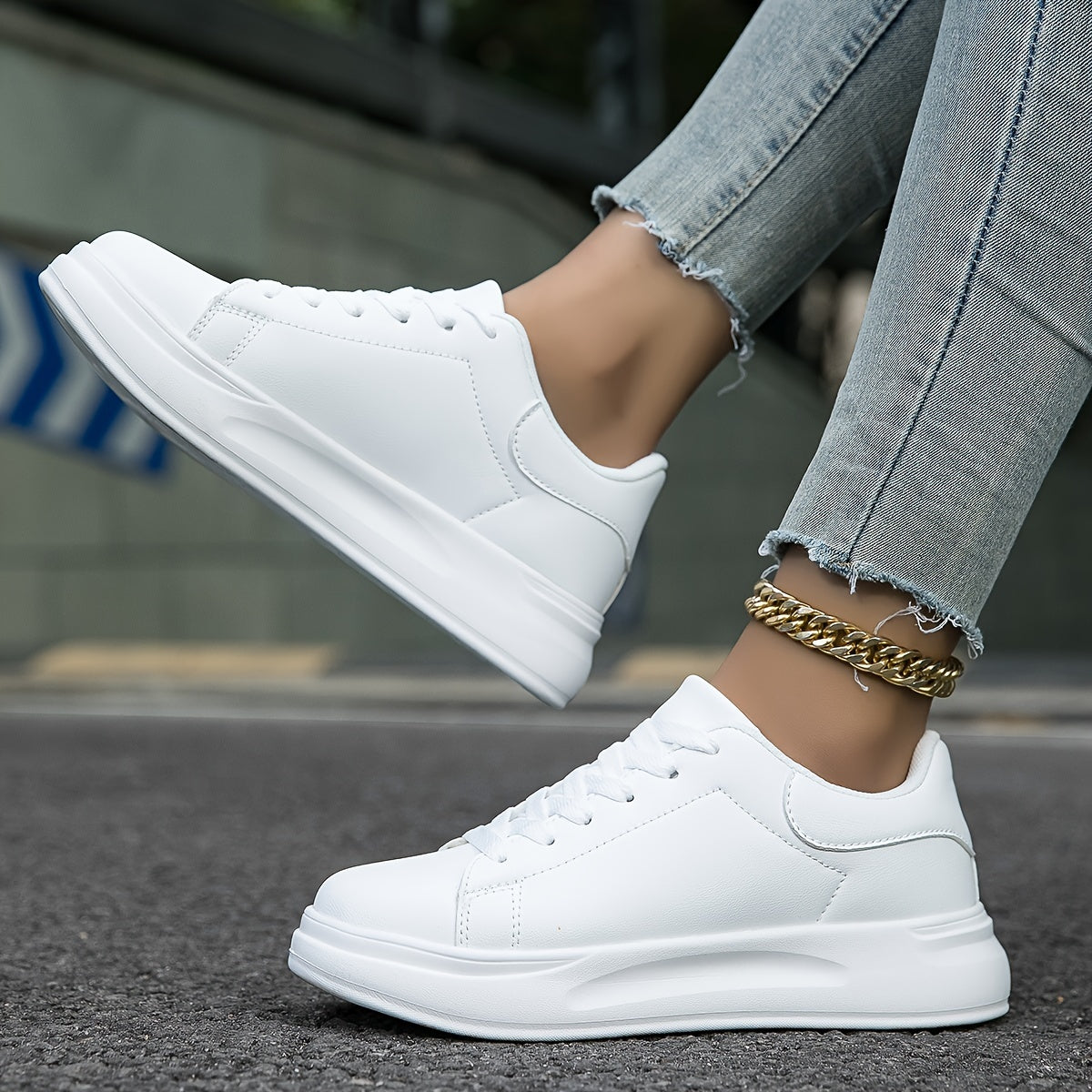 Platform Sneakers for Women - Contrast Heel Detail - Image 6