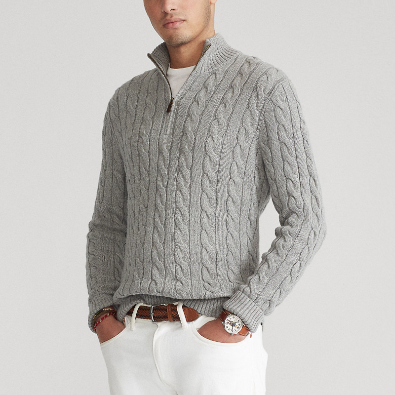 Cable Knit Quarter-Zip Sweater for Men - Stand Collar - Image 1