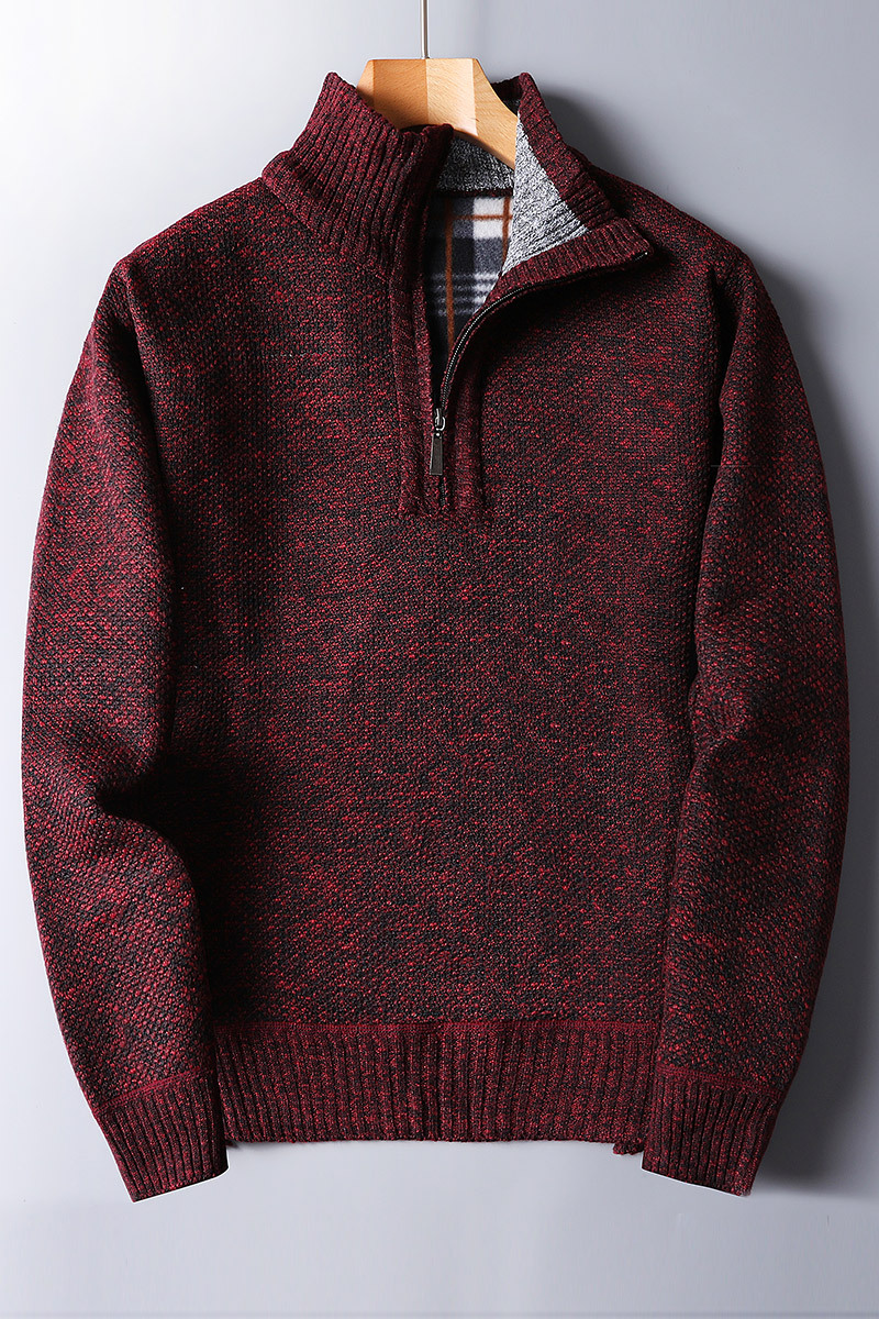 Ribbed Knit Quarter Zip Sweater for Men - Relaxed - Image 2