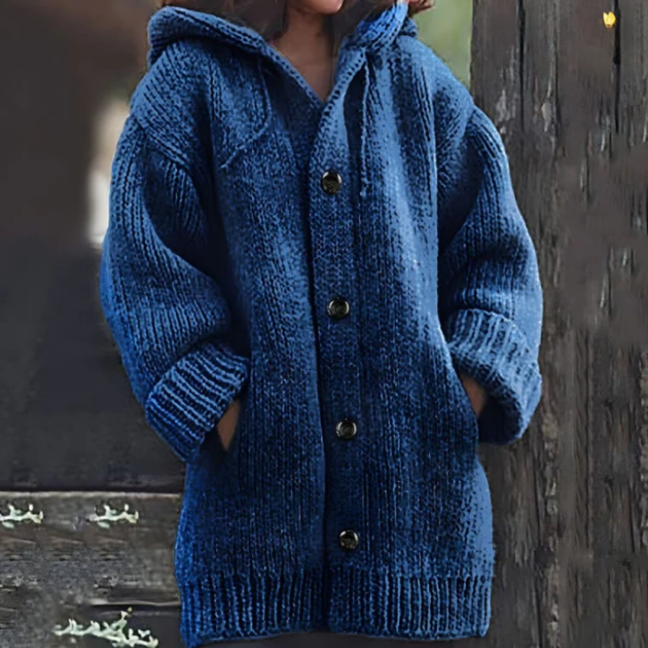 Knit Hooded Cardigan Sweater for Women - Button Front - Image 1