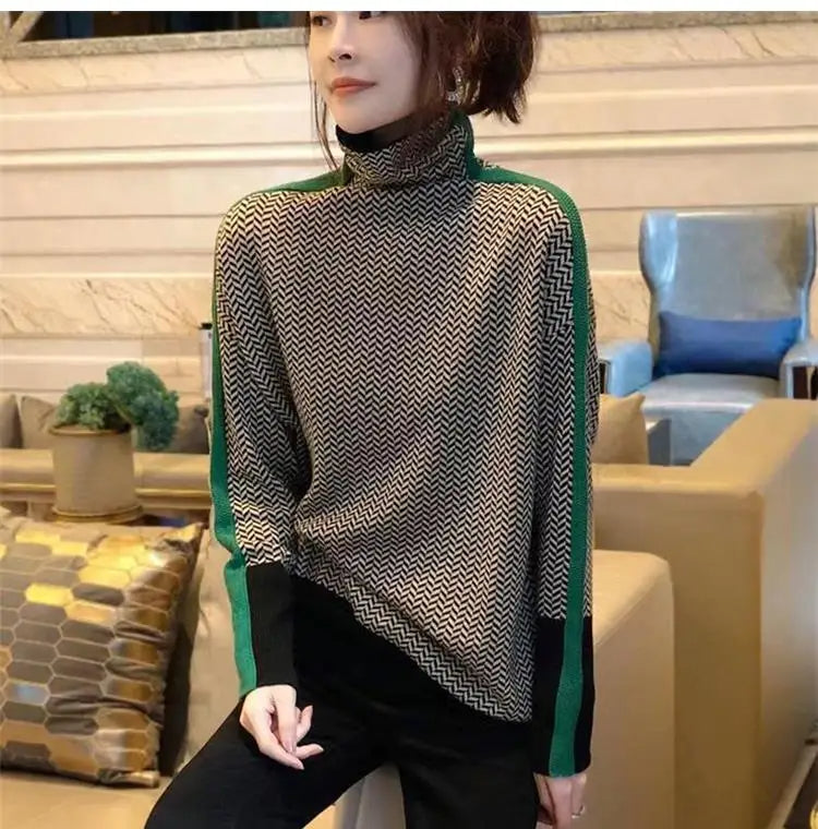 Turtleneck Patterned Sweater for Women - Long Sleeve - Image 8