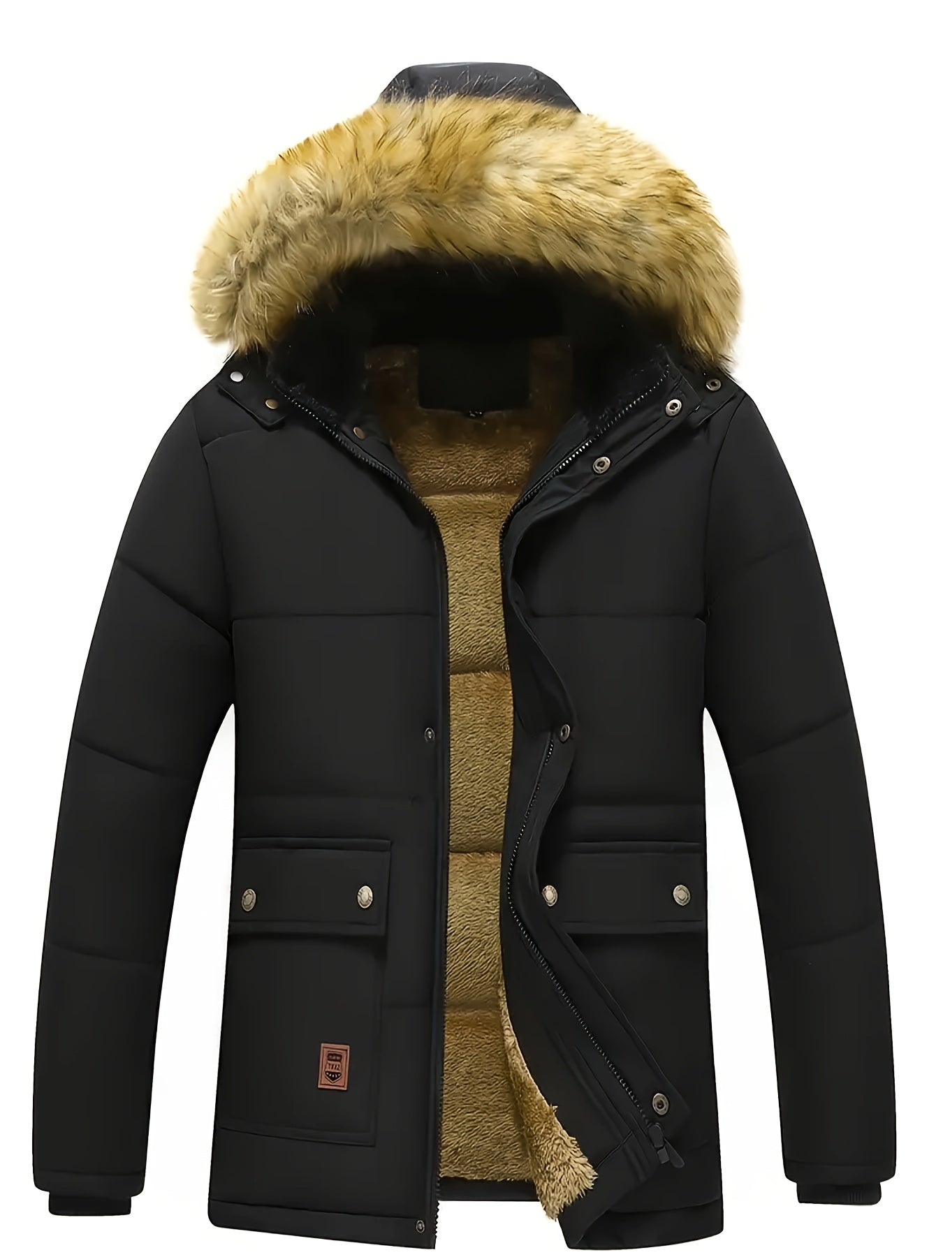 Puffer Hooded Jacket for Men - Faux Fur Hood - Image 3