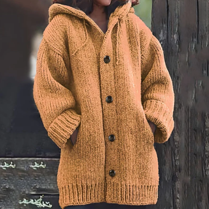 Knit Hooded Cardigan Sweater for Women - Button Front - Image 5
