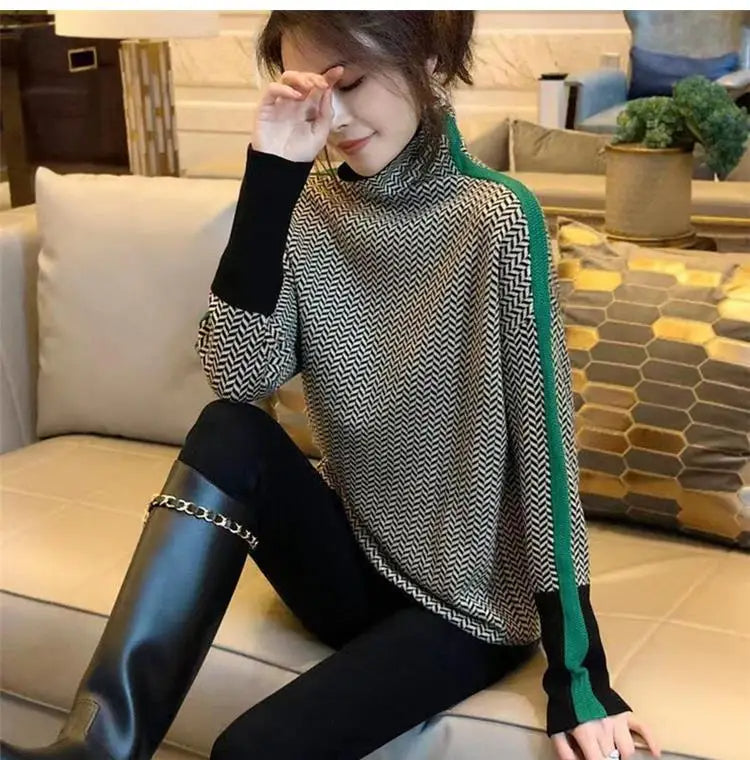 Turtleneck Patterned Sweater for Women - Long Sleeve - Image 9