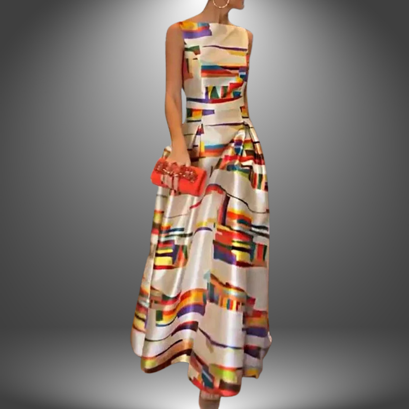 Printed A-Line Maxi Dress for Women - Sleeveless Abstract Print - Image 1