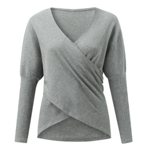V-Neck Wrap Front Sweater for Women - Long Sleeve - Image 9