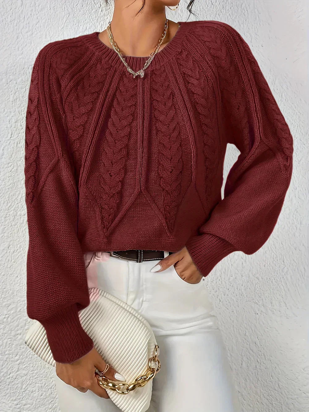 Cable Knit Sweater for Women - Raglan Sleeve - Image 5