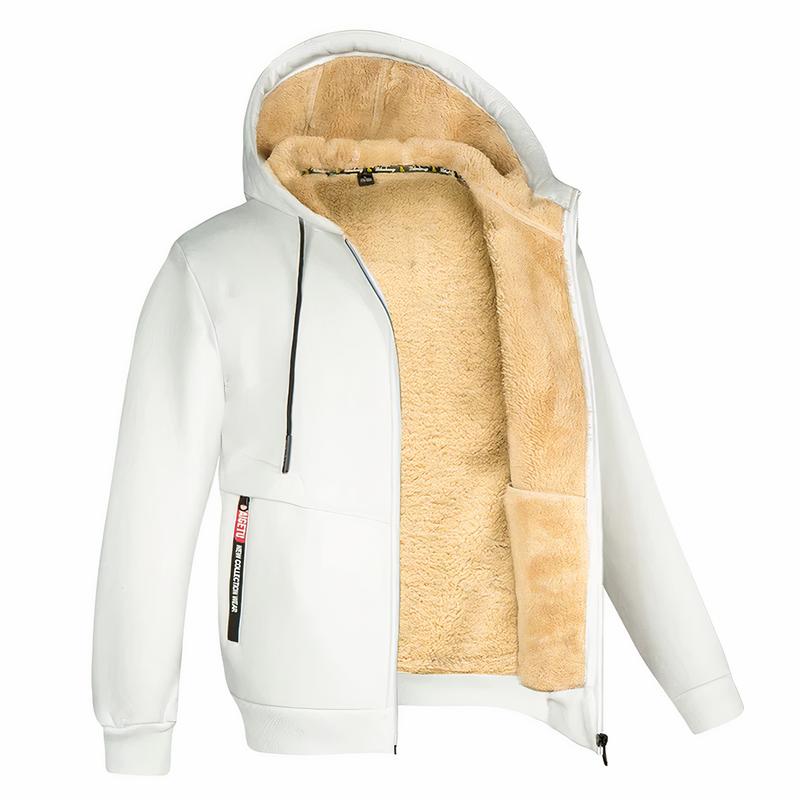 Fleece Lined Zip-Up Hoodie Jacket for Men - Drawstring Hood - Image 4