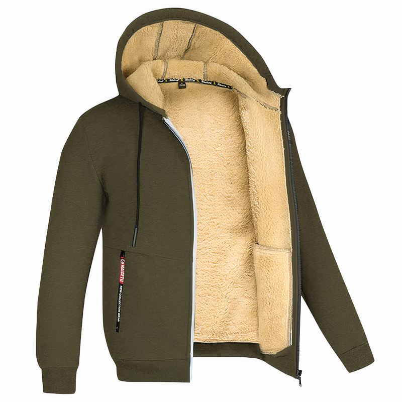 Fleece Lined Zip-Up Hoodie Jacket for Men - Drawstring Hood - Image 2