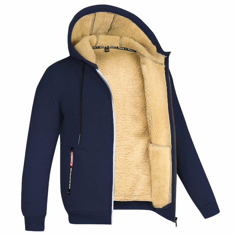 Fleece Lined Zip-Up Hoodie Jacket for Men - Drawstring Hood - Image 6