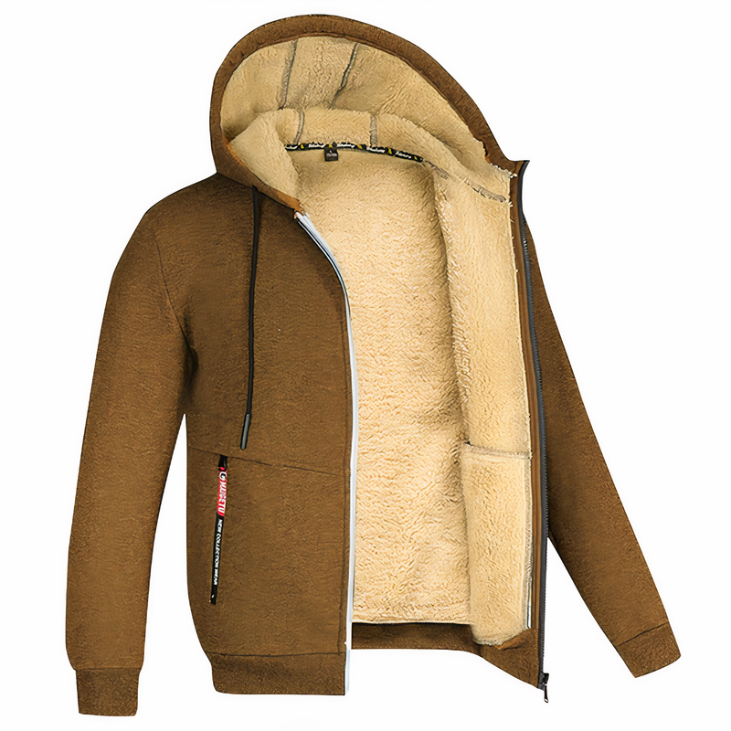 Fleece Lined Zip-Up Hoodie Jacket for Men - Drawstring Hood - Image 9