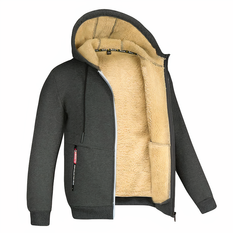 Fleece Lined Zip-Up Hoodie Jacket for Men - Drawstring Hood - Image 8