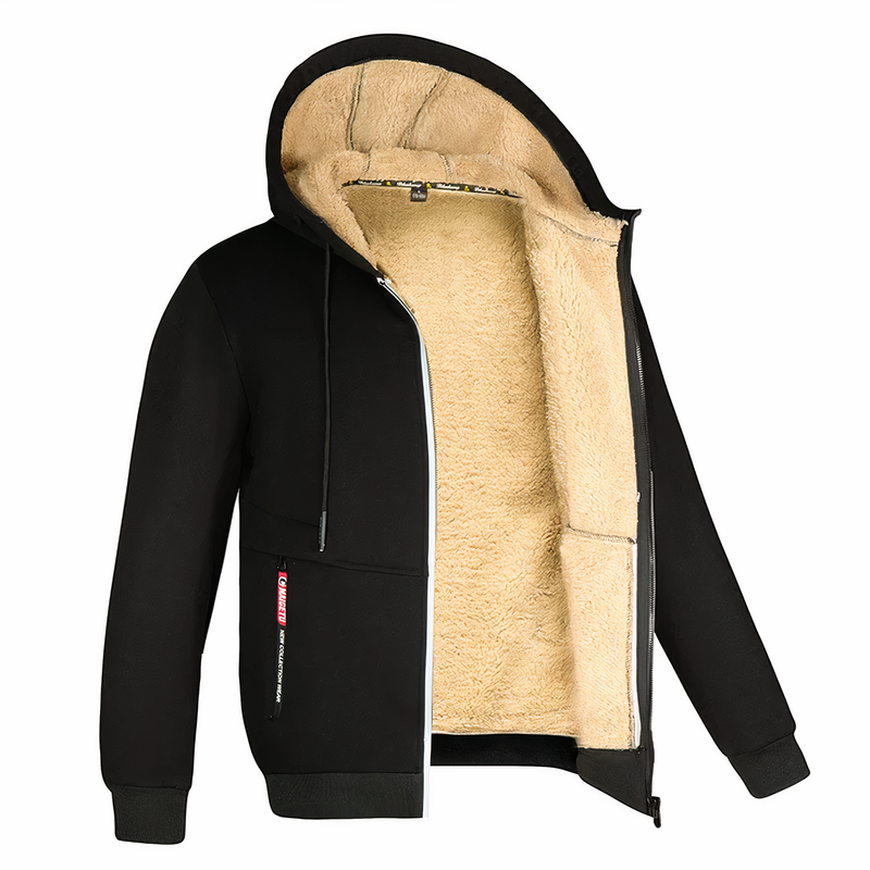 Fleece Lined Zip-Up Hoodie Jacket for Men - Drawstring Hood - Image 3