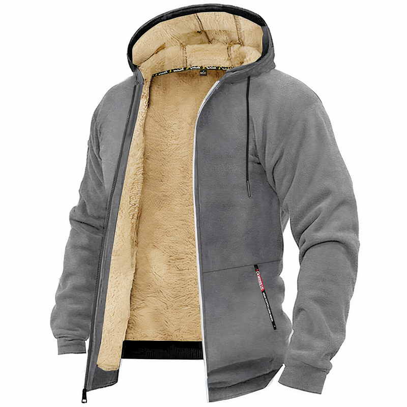 Fleece Lined Zip-Up Hoodie Jacket for Men - Drawstring Hood - Image 7