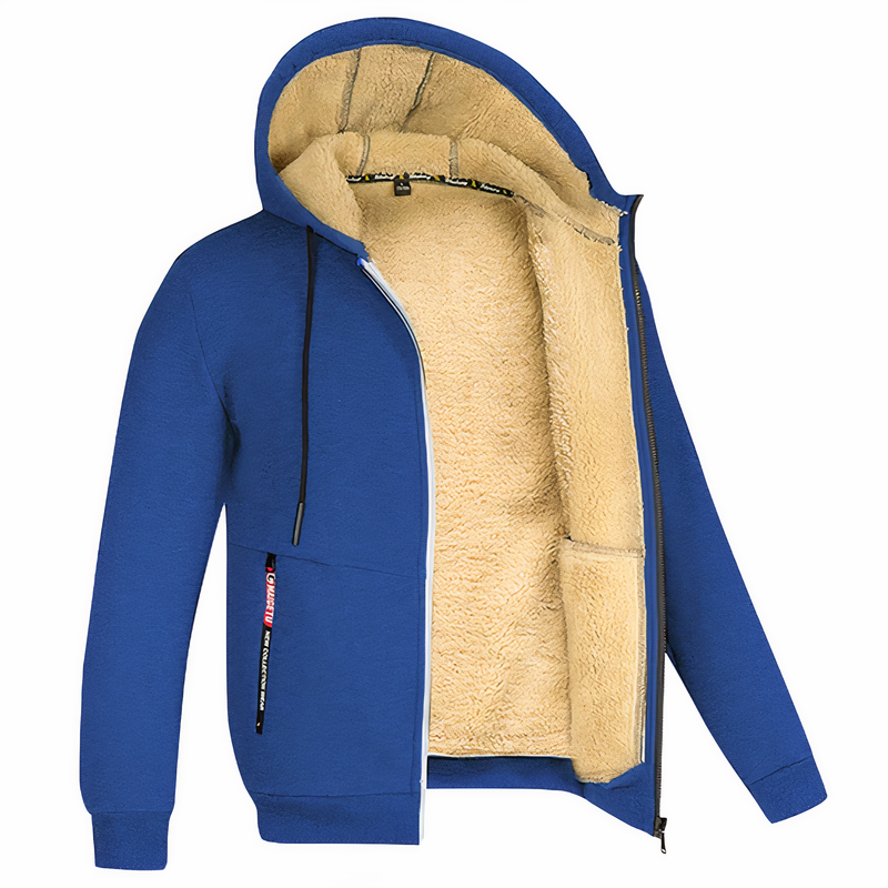 Fleece Lined Zip-Up Hoodie Jacket for Men - Drawstring Hood - Image 5