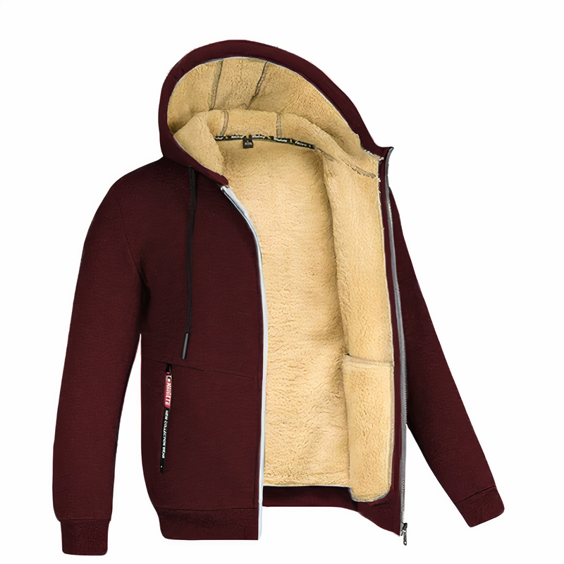 Fleece Lined Zip-Up Hoodie Jacket for Men - Drawstring Hood - Image 1