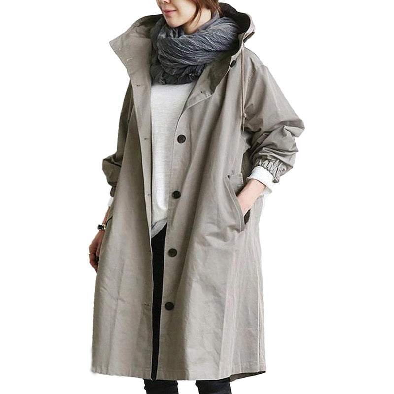 Hooded Long Coat for Women - Button Front - Image 4
