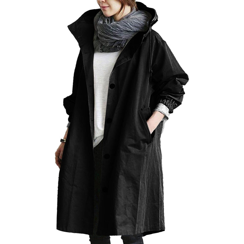 Hooded Long Coat for Women - Button Front - Image 2