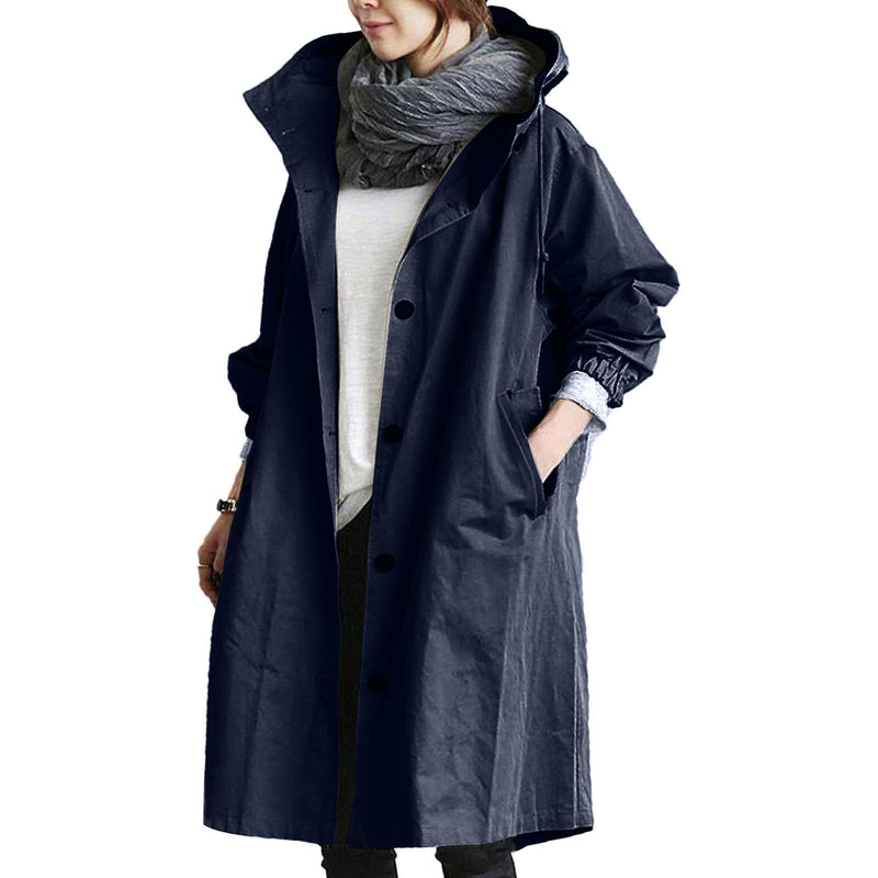 Hooded Long Coat for Women - Button Front - Image 3