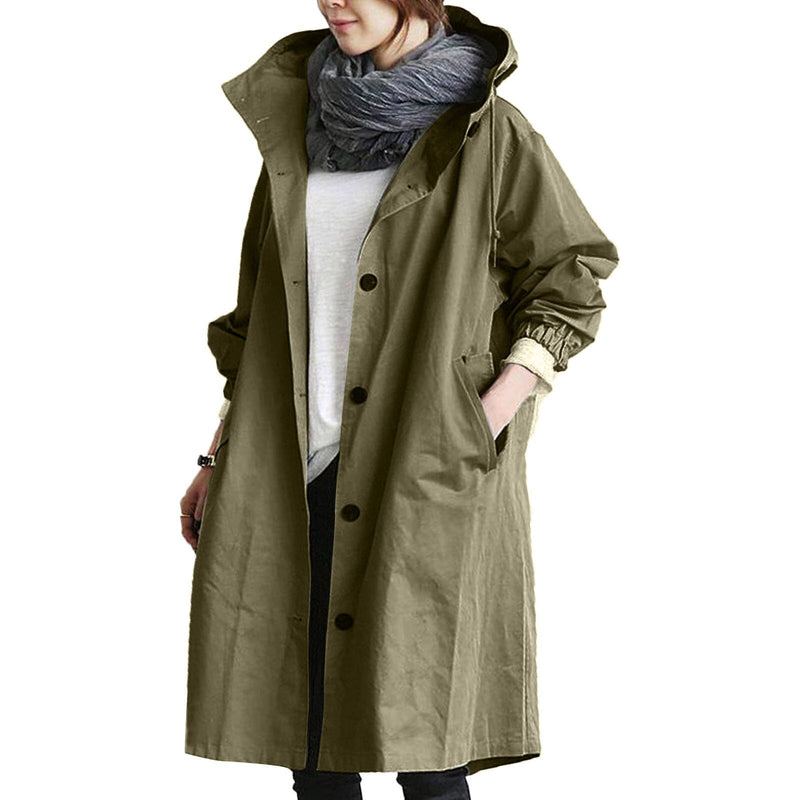 Hooded Long Coat for Women - Button Front - Image 1