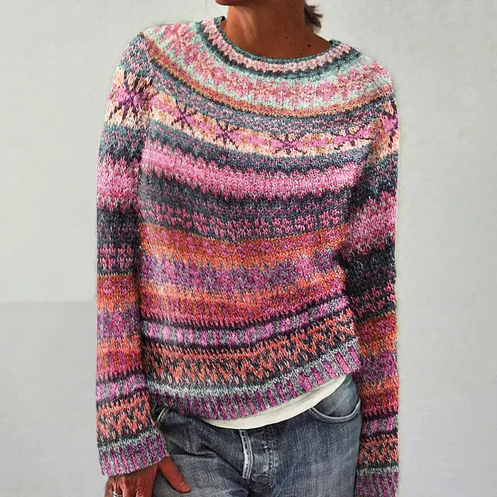 Fair Isle Pullover Sweater for Women - Striped - Image 2