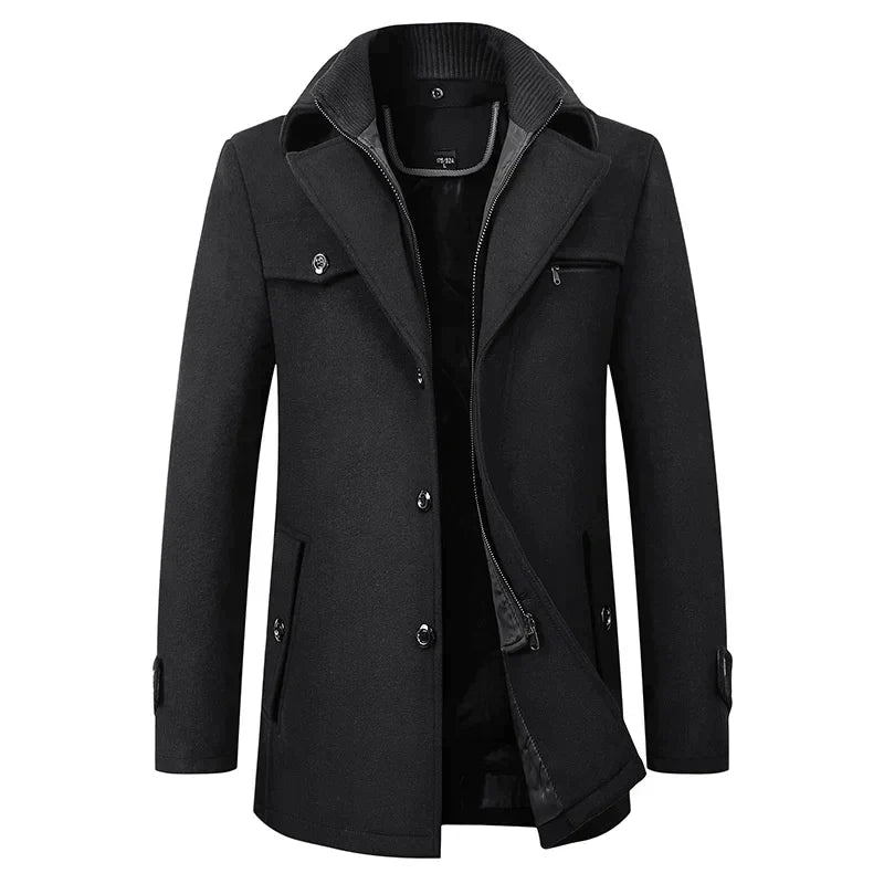 Pea Coat Overcoat for Men - Button-Down Closure - Image 1