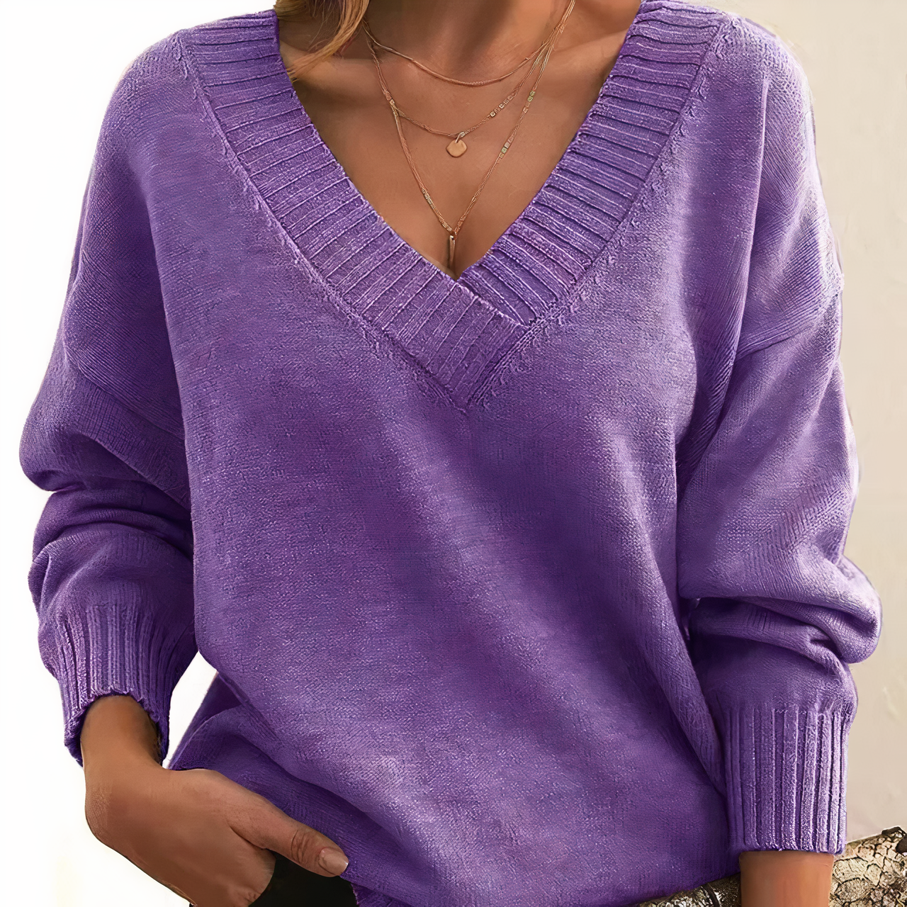 V-Neck Sweater for Women - Long Sleeve - Image 10