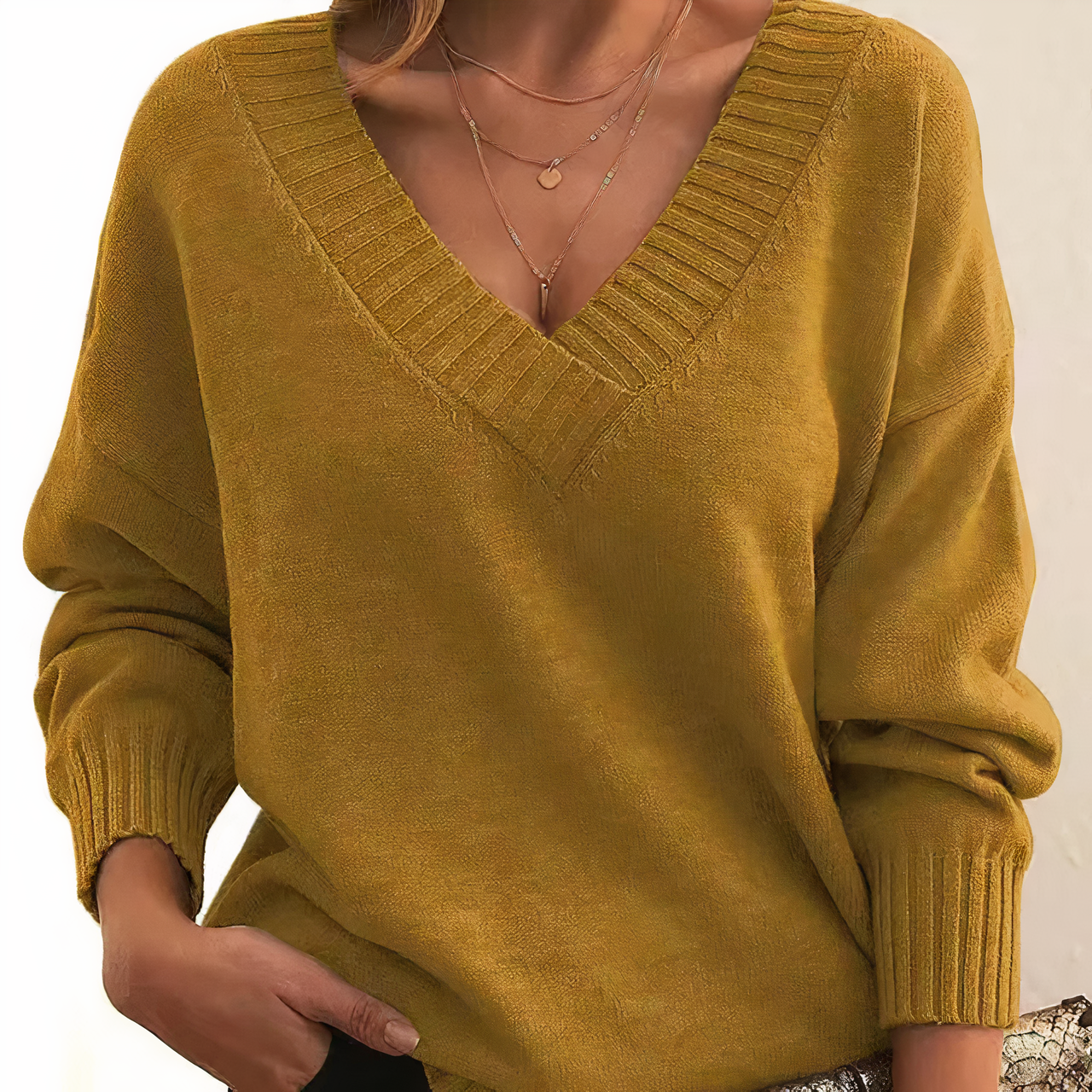 V-Neck Sweater for Women - Long Sleeve - Image 6