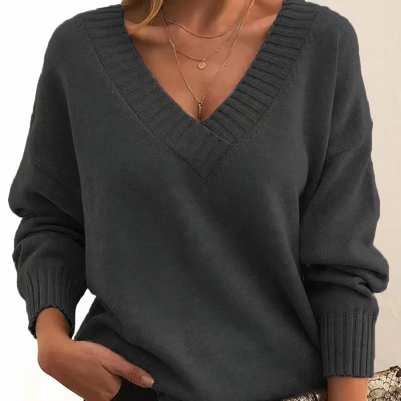 V-Neck Sweater for Women - Long Sleeve - Image 2