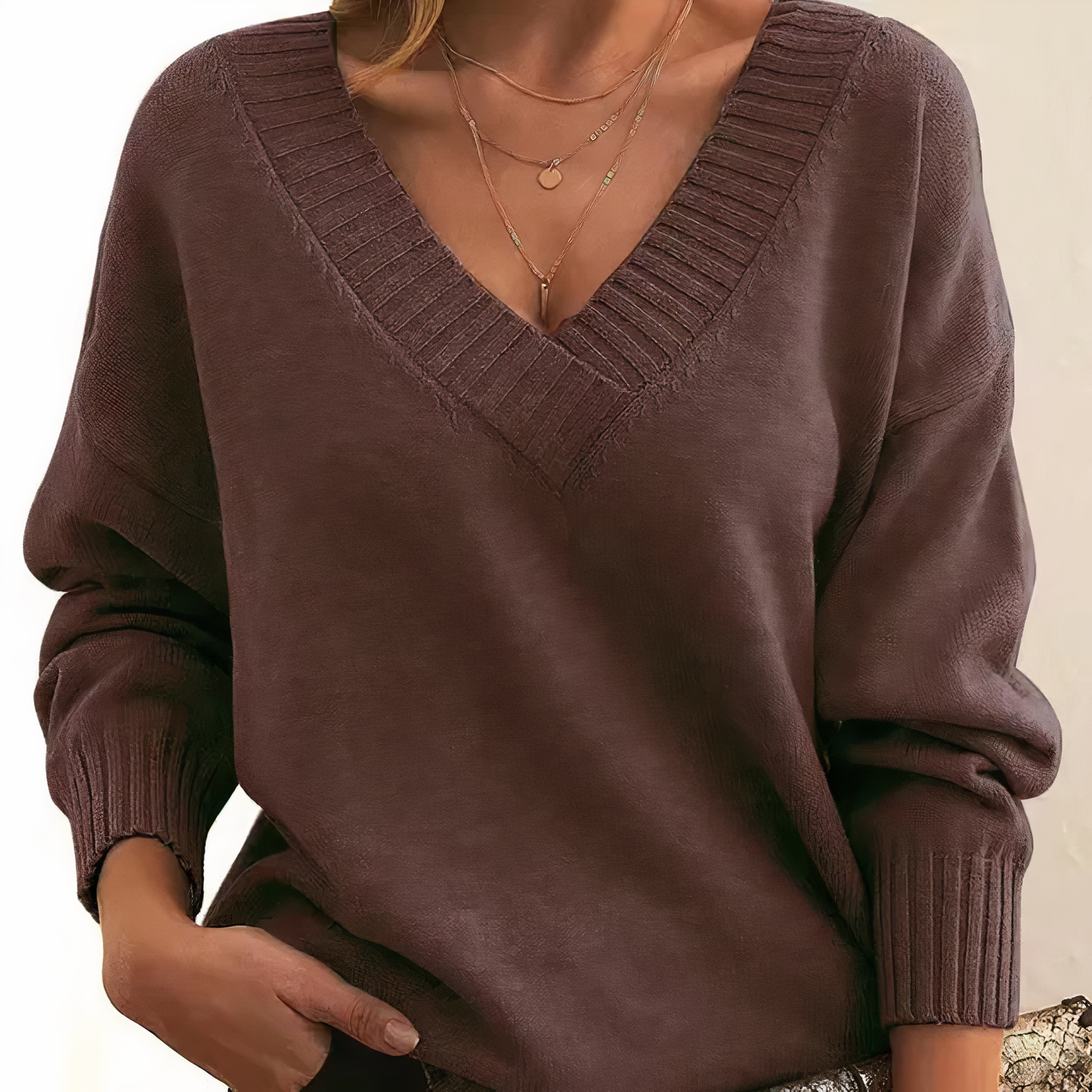 V-Neck Sweater for Women - Long Sleeve - Image 9