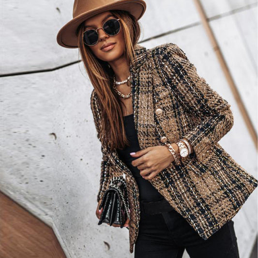 Plaid Blazer for Women - Double-Breasted - Image 1