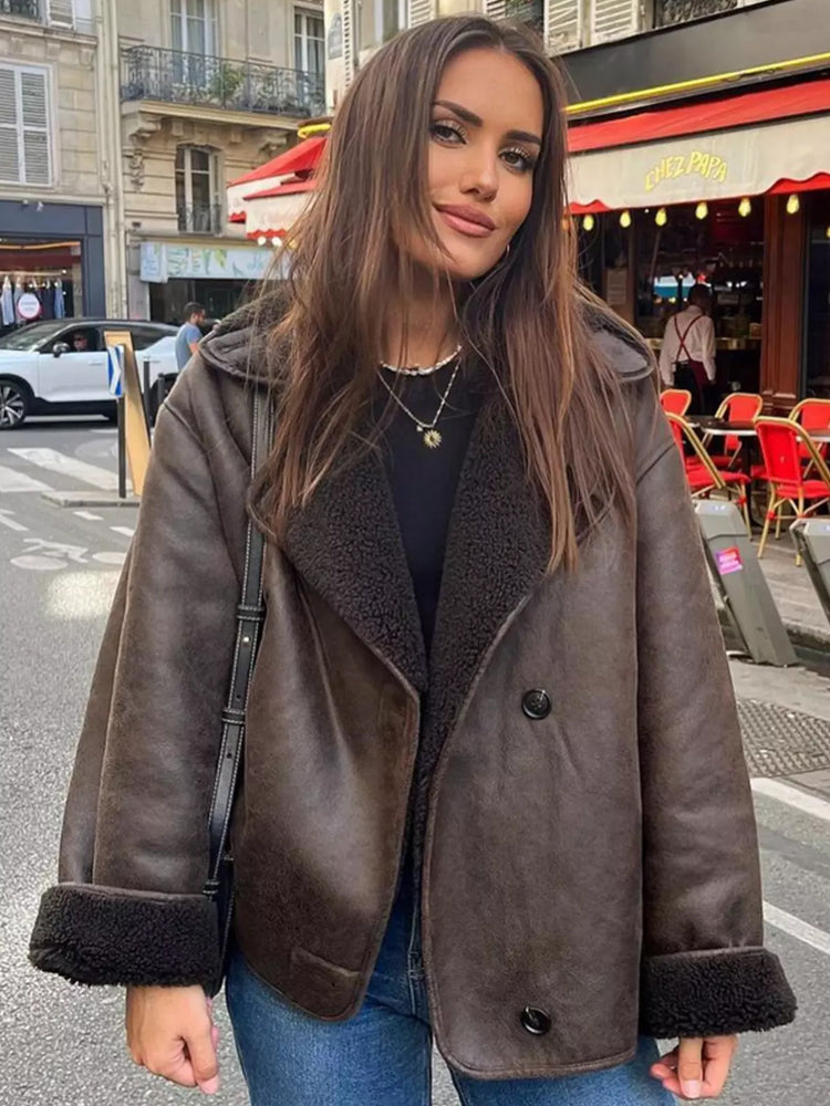 Sherpa Oversized Jacket for Women - Double-Breasted - Image 1