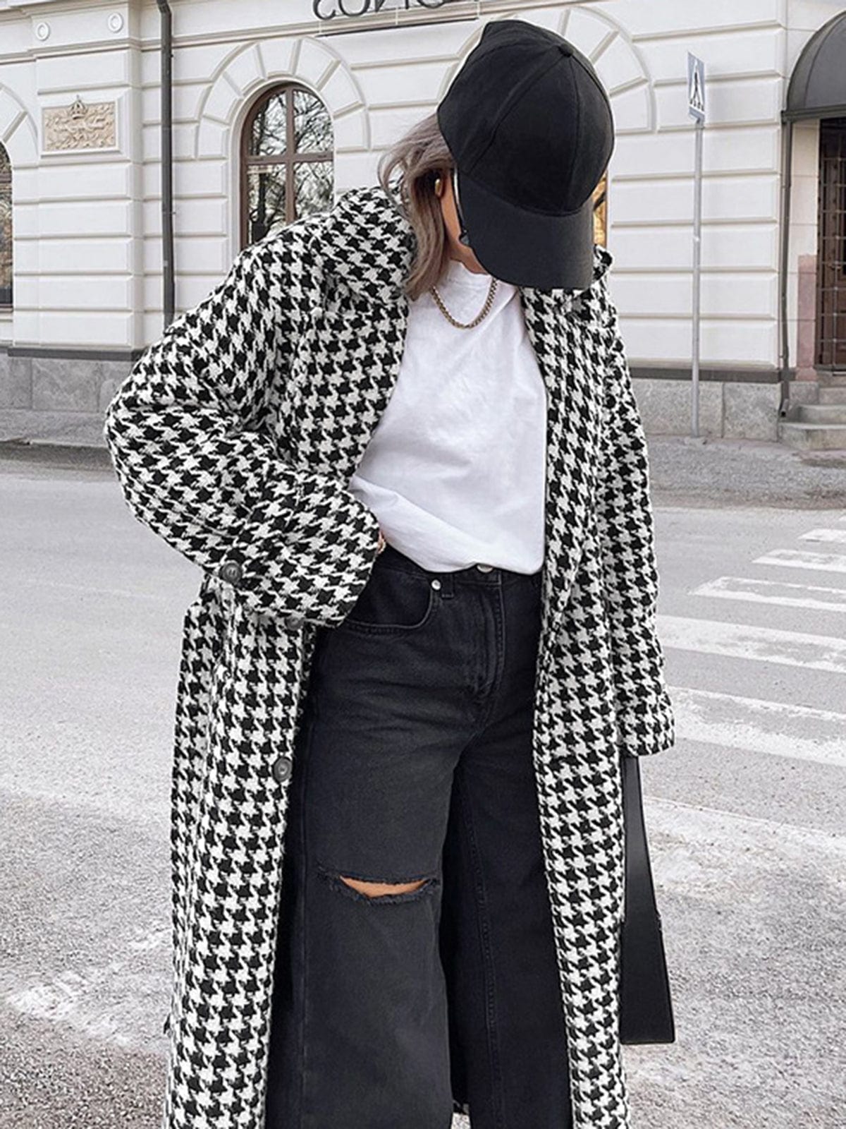Houndstooth Coat for Women - Oversized - Image 2