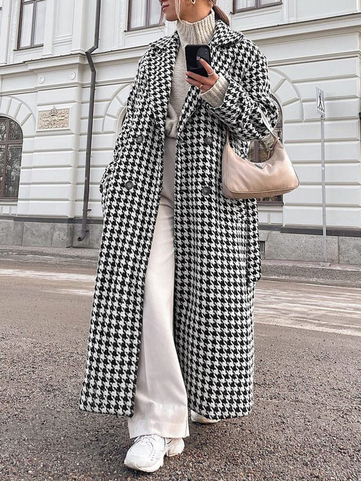 Houndstooth Coat for Women - Oversized - Image 4