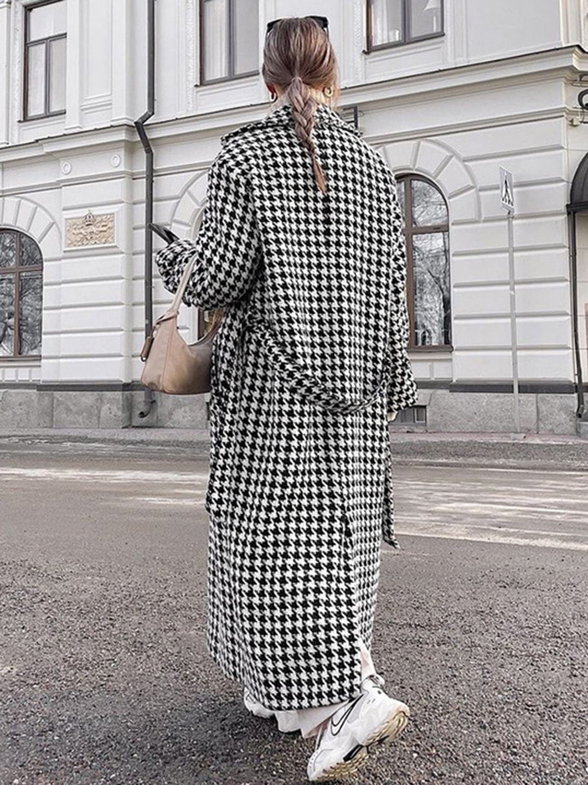 Houndstooth Coat for Women - Oversized - Image 5