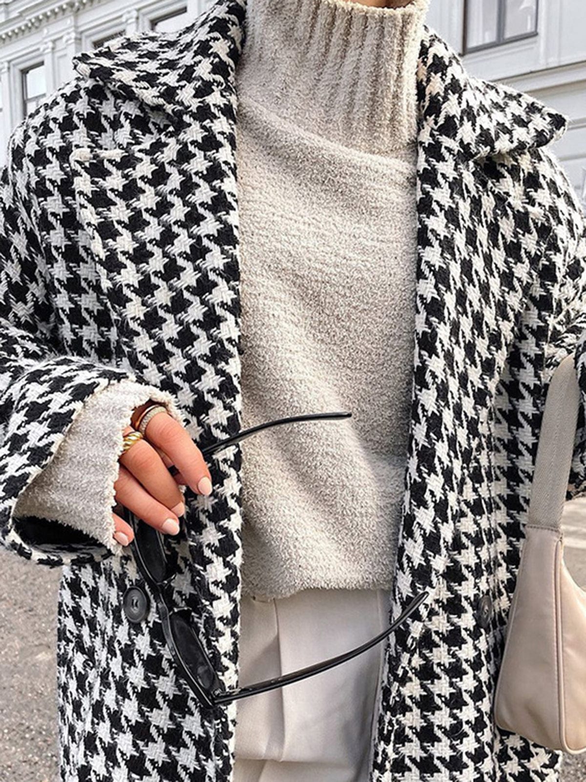 Houndstooth Coat for Women - Oversized - Image 6