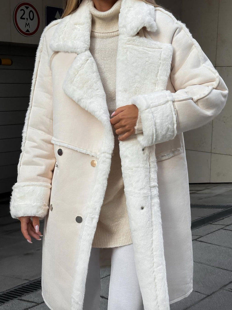 Long Coat for Women - Shearling Trim - Image 1