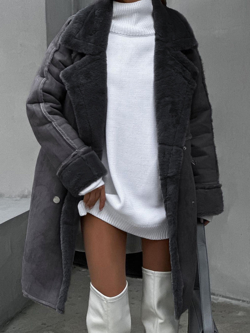 Long Coat for Women - Shearling Trim - Image 2